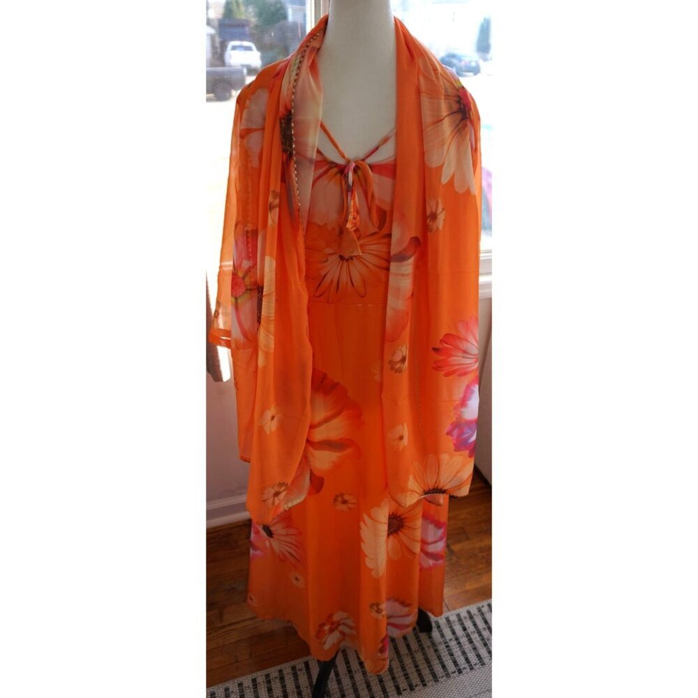 Indian Orange Chiffon Dress w/ Dupatta NWOT - Picture 5 of 10